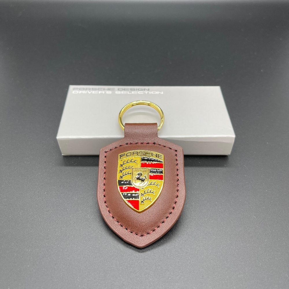 Porsche leather Keyring Keychain in BROWN new with box
